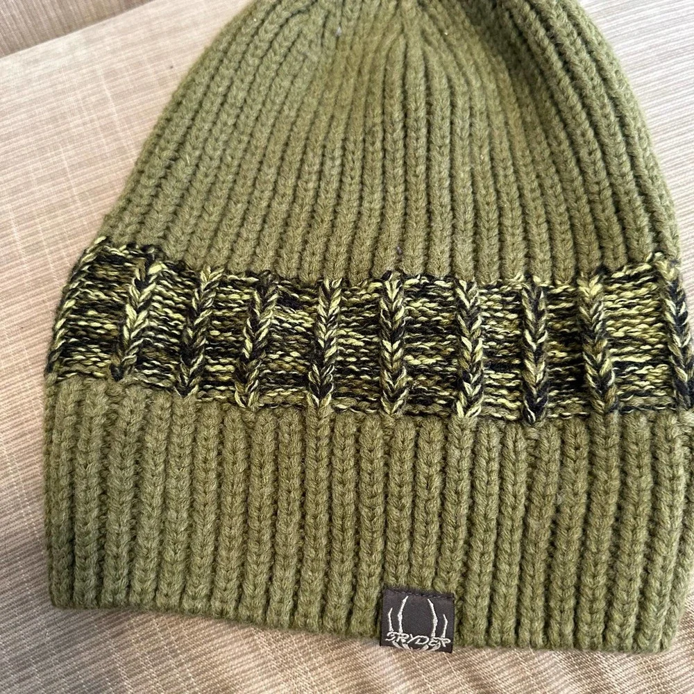 Spyder Green Knit Ribbed Slouchy Beanie with Pompom